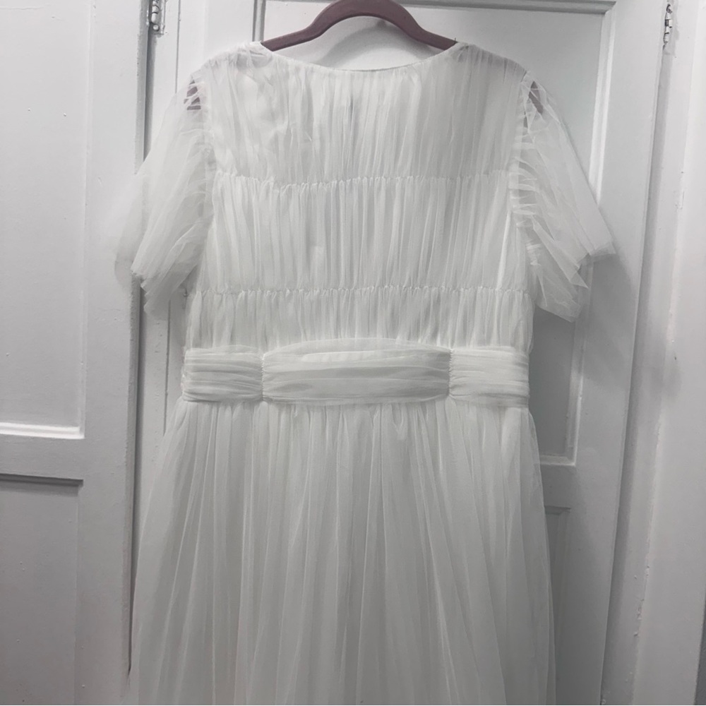 Showpo. Jiraye Midi Dress - flutter sleeve tulle plunge dress in white - Picture 7 of 9